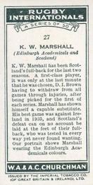 1935 Churchman’s Rugby Internationals #27 Kenneth Marshall Back